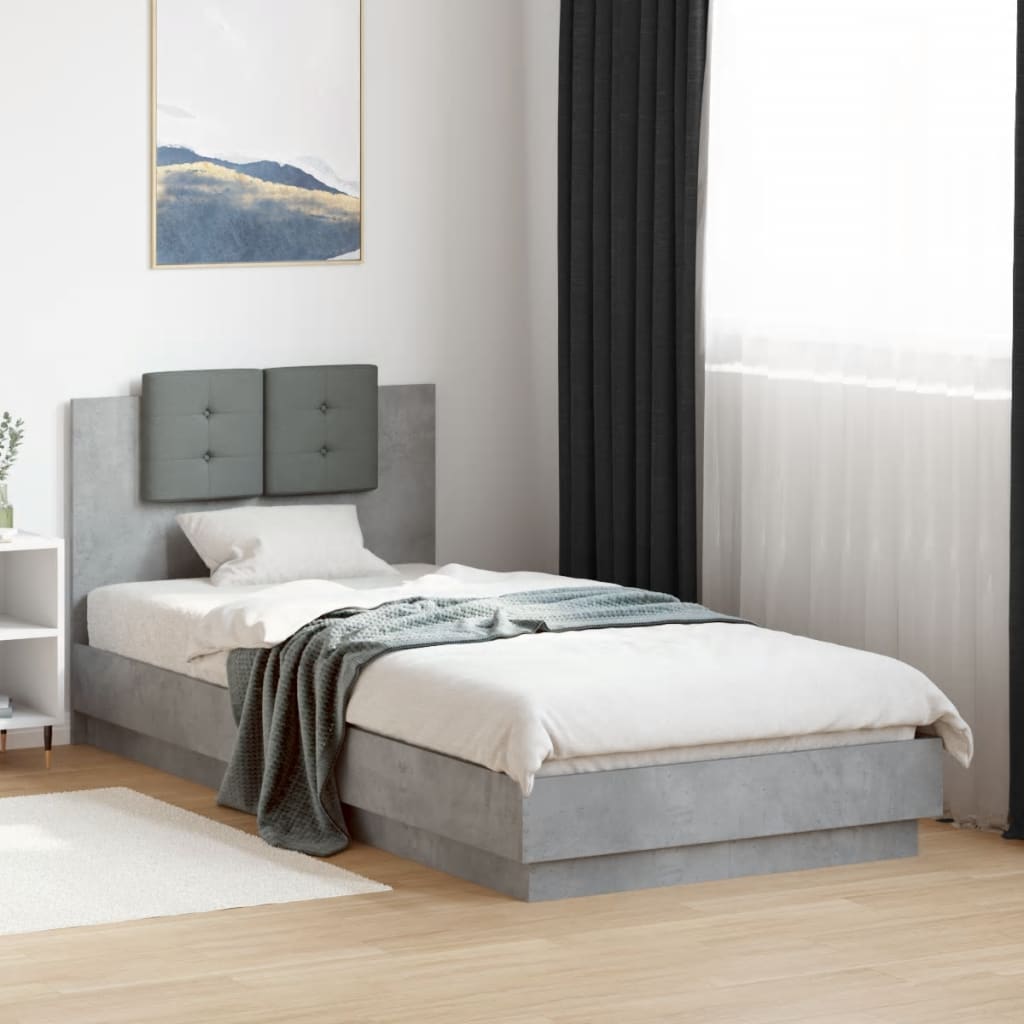 vidaXL Cama con cabecero madera de ingeniería gris hormigón 100x200 cm