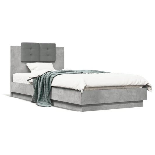 vidaXL Cama con cabecero madera de ingeniería gris hormigón 100x200 cm