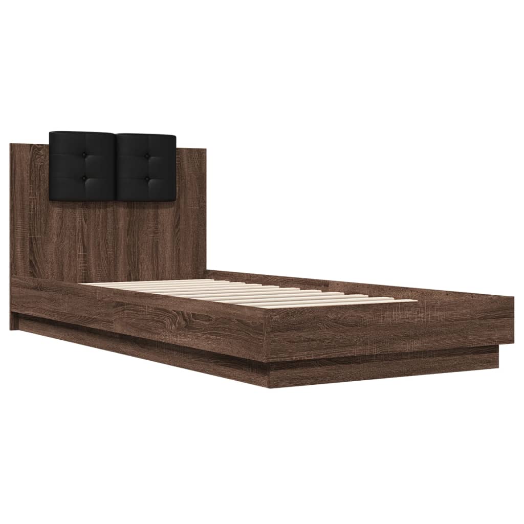 vidaXL Cama con cabecero madera de ingeniería marrón roble 100x200 cm