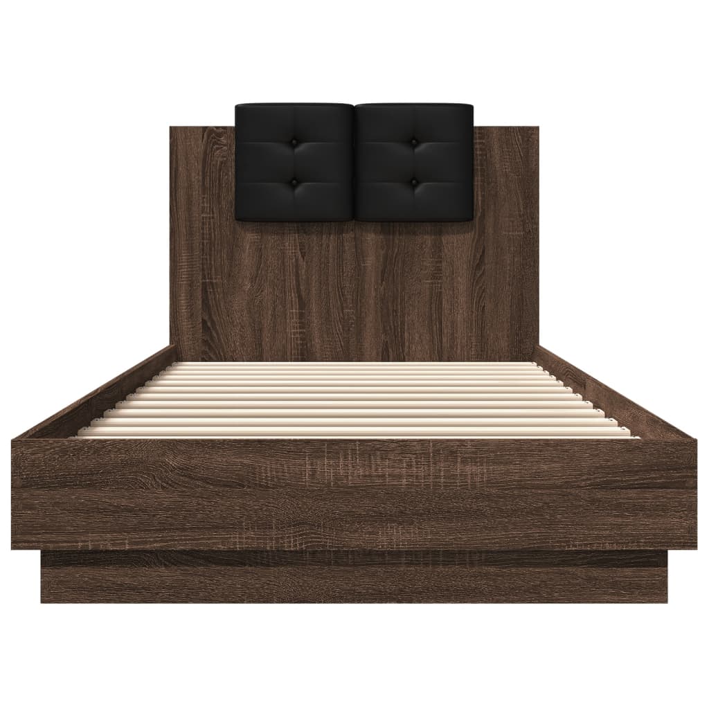 vidaXL Cama con cabecero madera de ingeniería marrón roble 100x200 cm