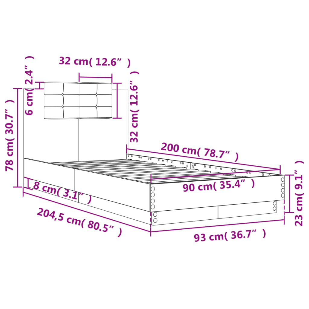 vidaXL Estructura cama con cabecero madera ingeniería blanco 90x200 cm