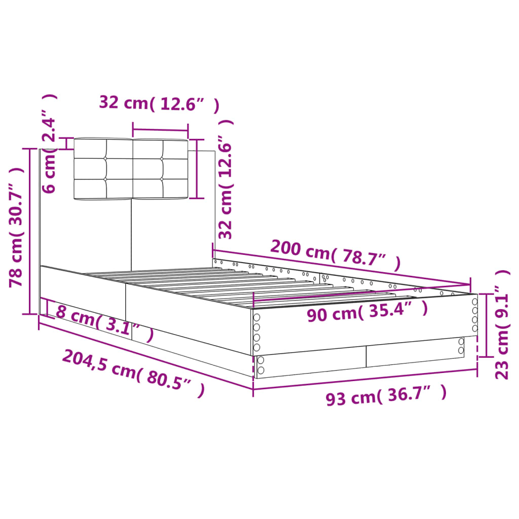 vidaXL Estructura cama con cabecero madera ingeniería negro 90x200 cm