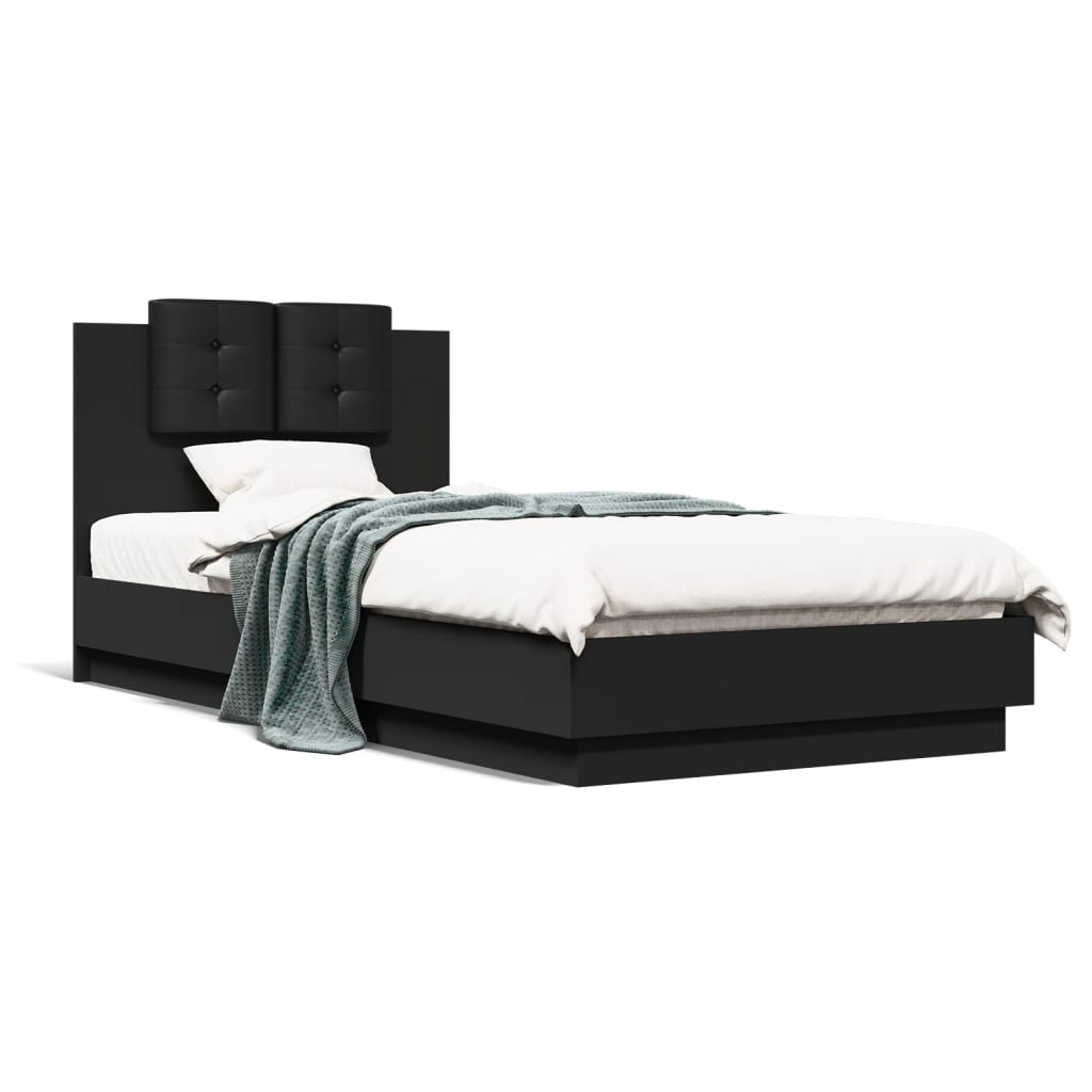 vidaXL Estructura cama con cabecero madera ingeniería negro 90x200 cm