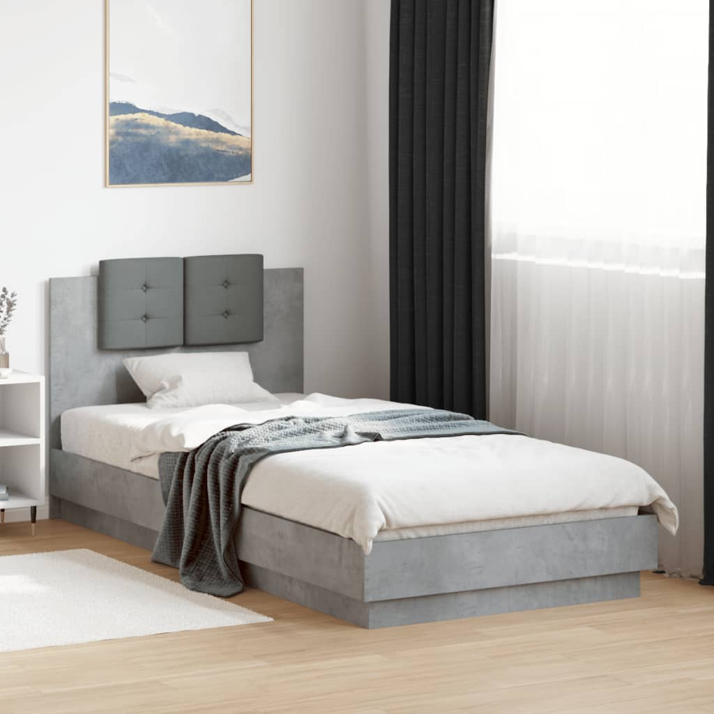 vidaXL Cama con cabecero madera de ingeniería gris hormigón 90x200 cm