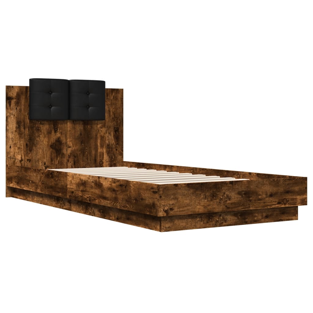 vidaXL Cama con cabecero madera de ingeniería roble ahumado 90x200 cm