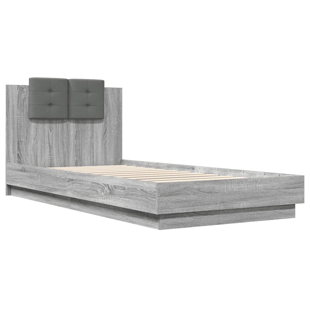 vidaXL Cama con cabecero madera de ingeniería gris Sonoma 90x200 cm