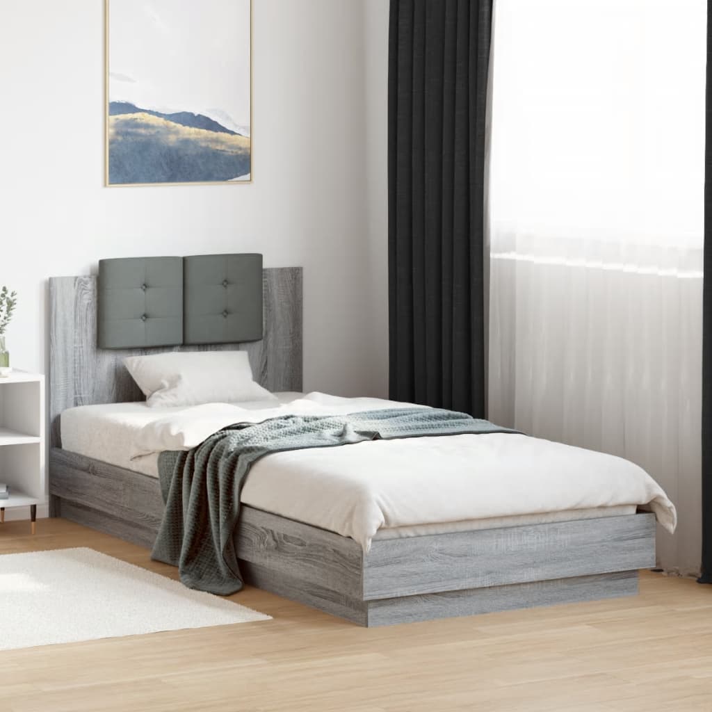 vidaXL Cama con cabecero madera de ingeniería gris Sonoma 90x200 cm