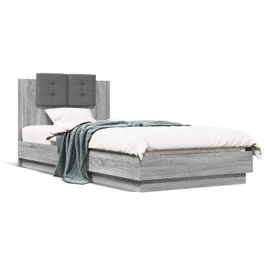 vidaXL Cama con cabecero madera de ingeniería gris Sonoma 90x200 cm