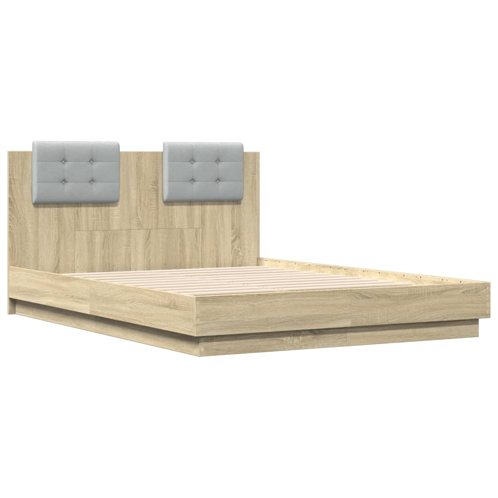 vidaXL Cama con cabecero madera de ingeniería roble Sonoma 140x190 cm