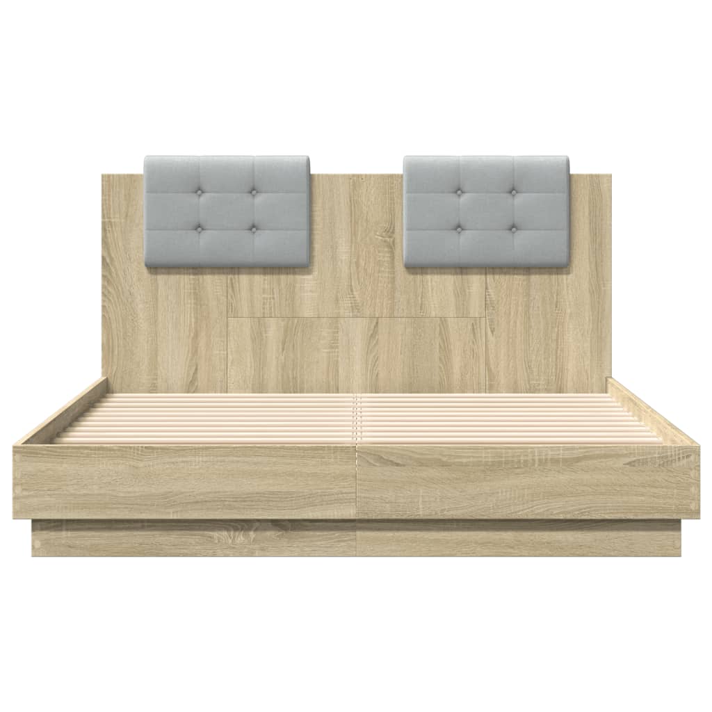 vidaXL Cama con cabecero madera de ingeniería roble Sonoma 140x190 cm