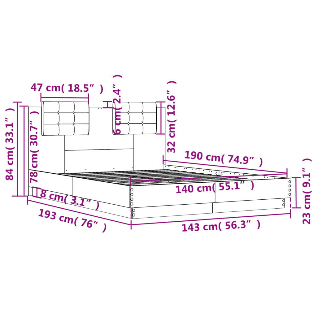 vidaXL Cama con cabecero madera de ingeniería roble ahumado 140x190 cm