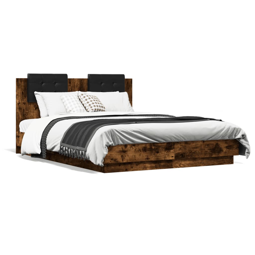 vidaXL Cama con cabecero madera de ingeniería roble ahumado 140x190 cm