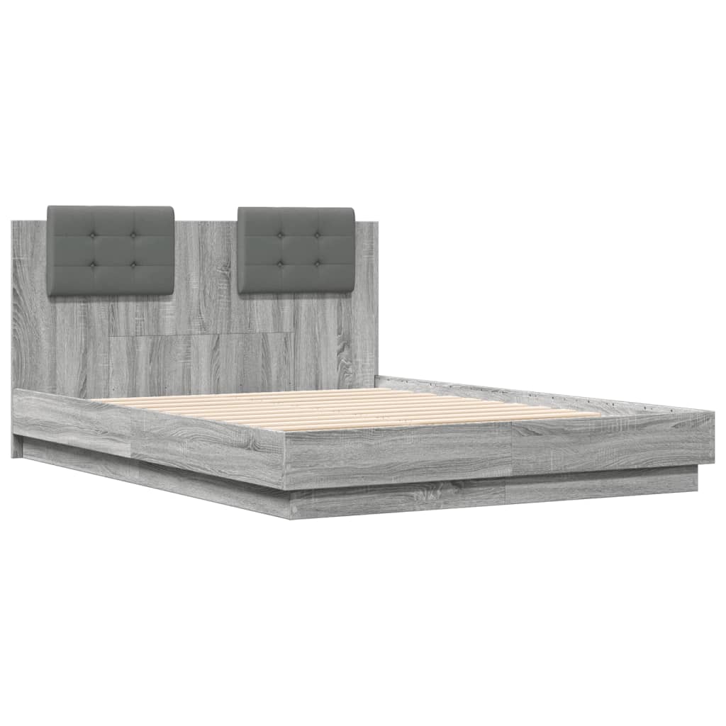 vidaXL Cama con cabecero madera de ingeniería gris Sonoma 140x190 cm