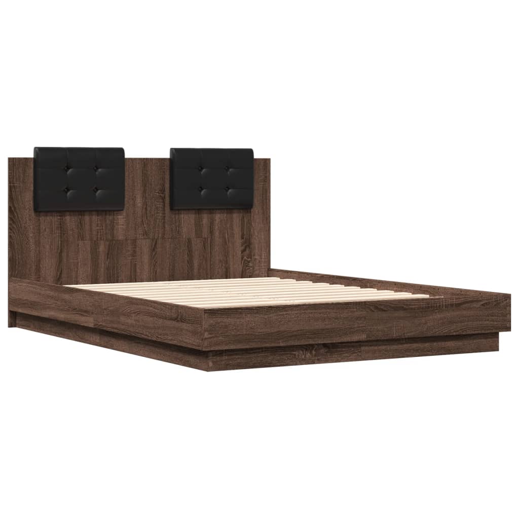 vidaXL Cama con cabecero madera de ingeniería marrón roble 140x190 cm