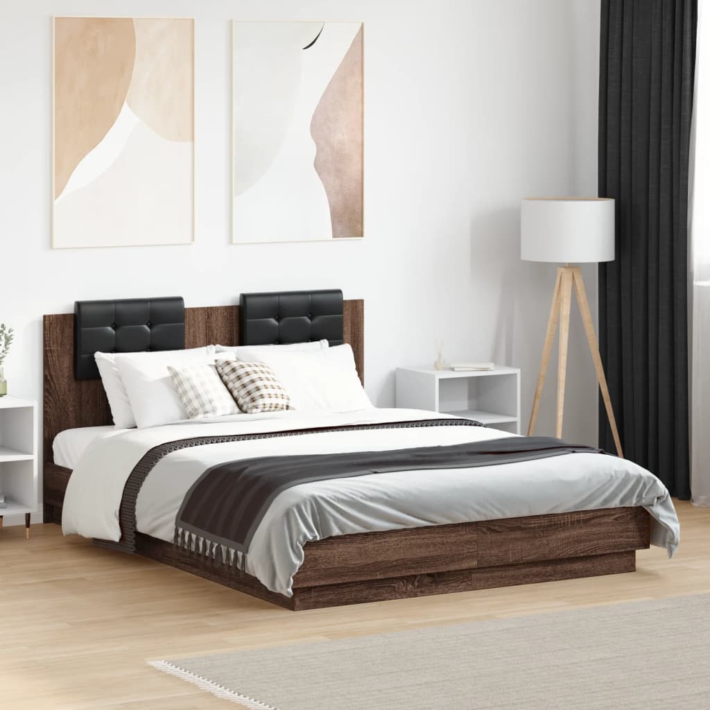 vidaXL Cama con cabecero madera de ingeniería marrón roble 140x190 cm