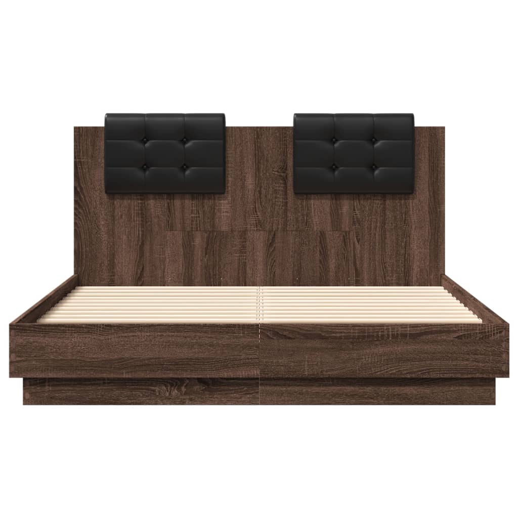 vidaXL Cama con cabecero madera de ingeniería marrón roble 140x190 cm