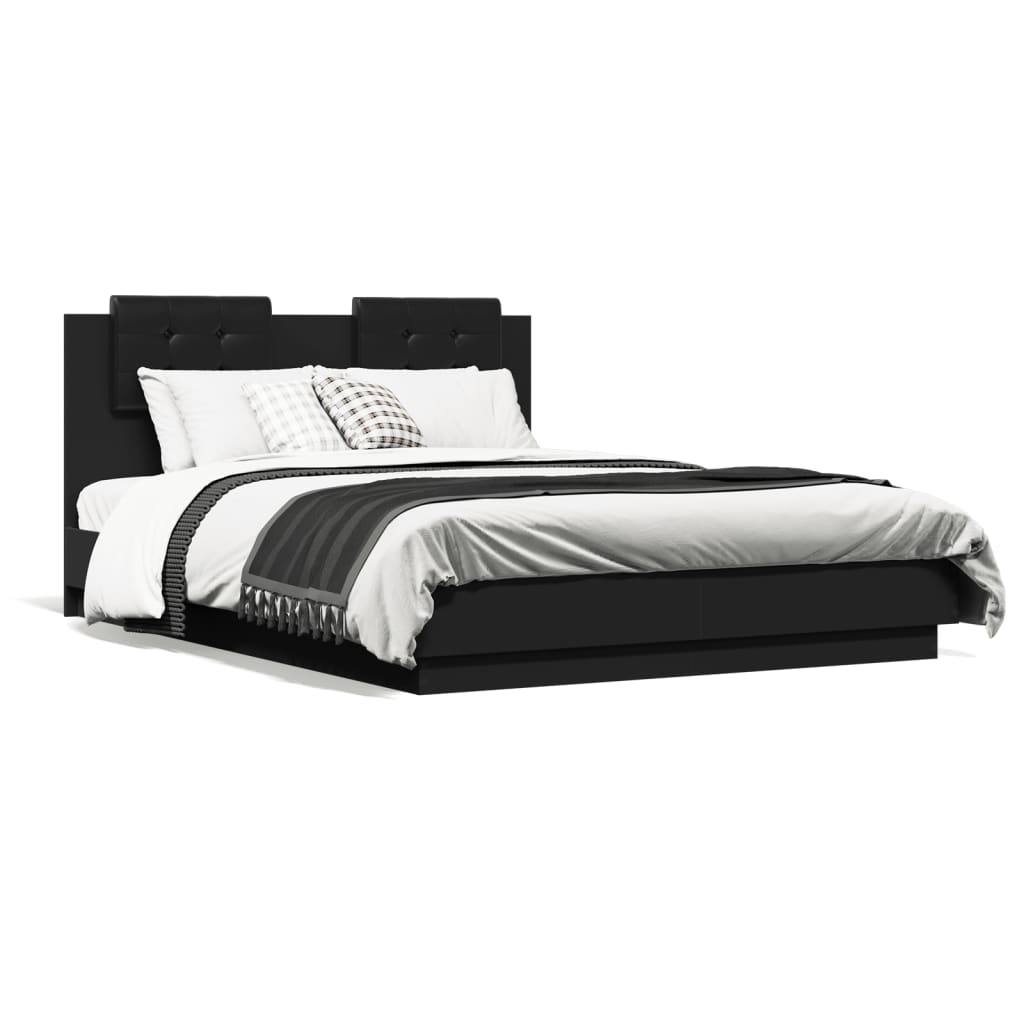 vidaXL Estructura cama con cabecero madera ingeniería negro 135x190 cm