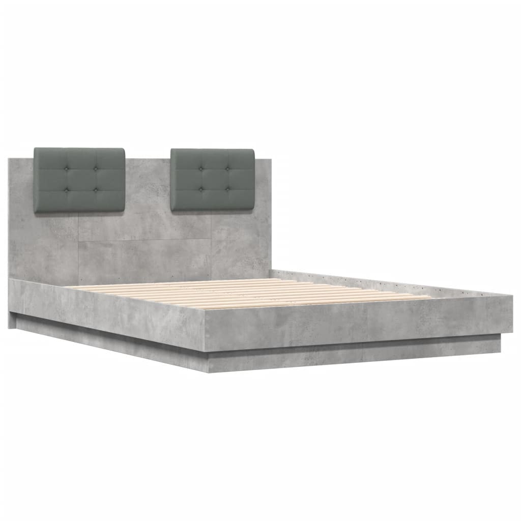 vidaXL Cama con cabecero madera de ingeniería gris hormigón 135x190 cm