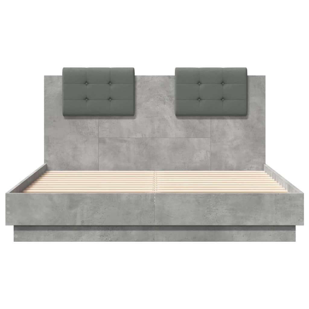 vidaXL Cama con cabecero madera de ingeniería gris hormigón 135x190 cm