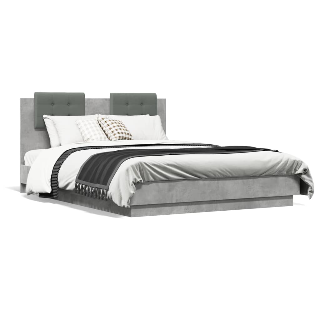 vidaXL Cama con cabecero madera de ingeniería gris hormigón 135x190 cm