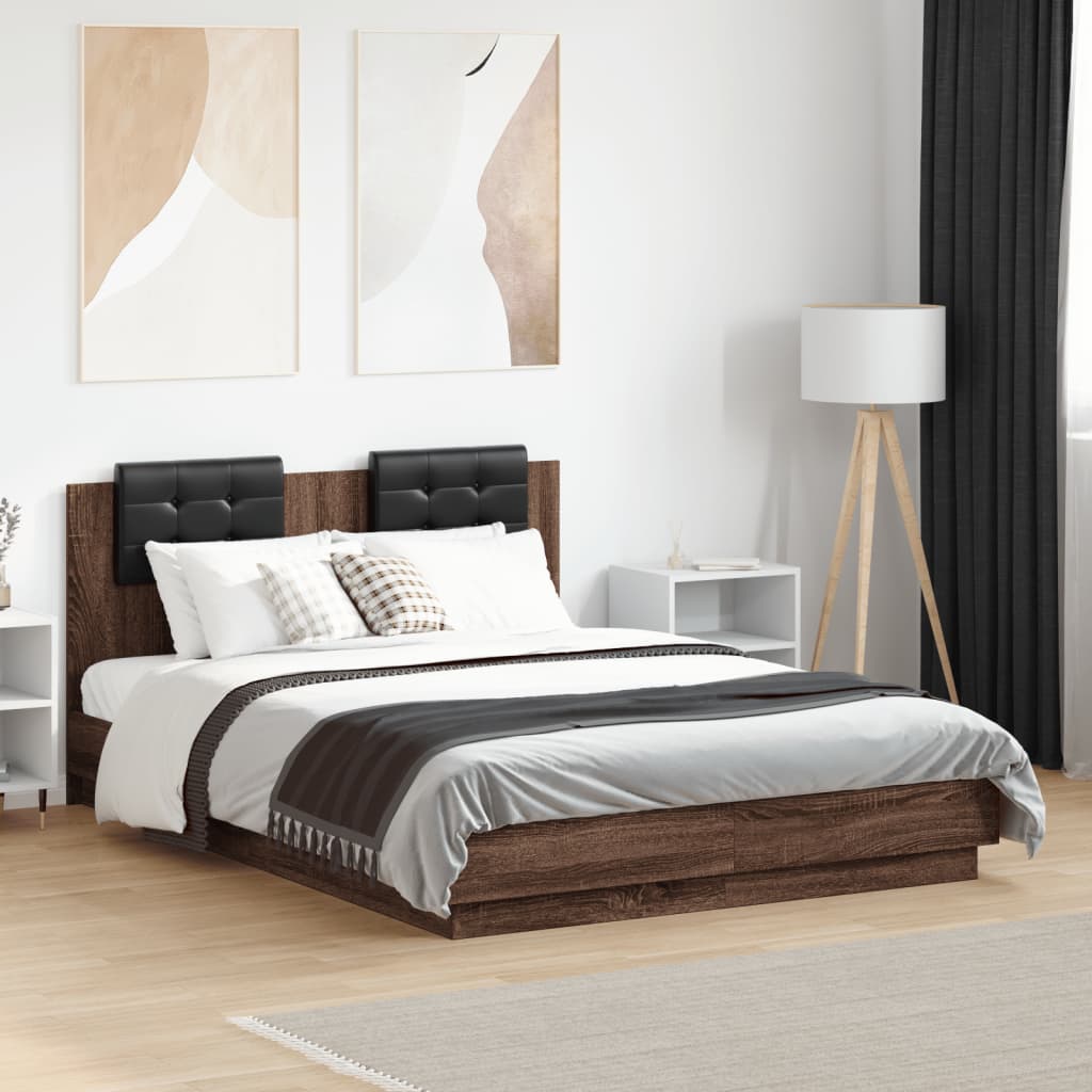 vidaXL Cama con cabecero madera de ingeniería marrón roble 135x190 cm