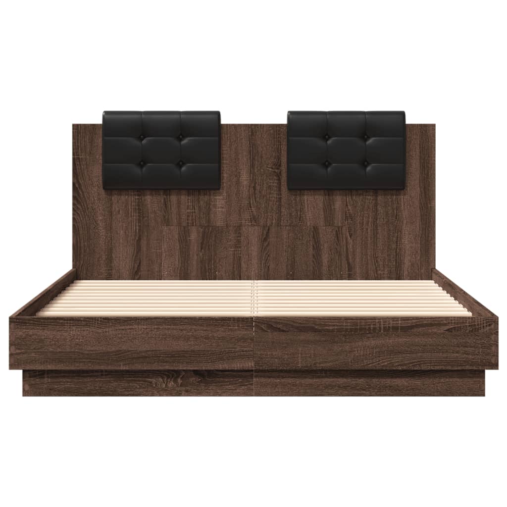 vidaXL Cama con cabecero madera de ingeniería marrón roble 135x190 cm