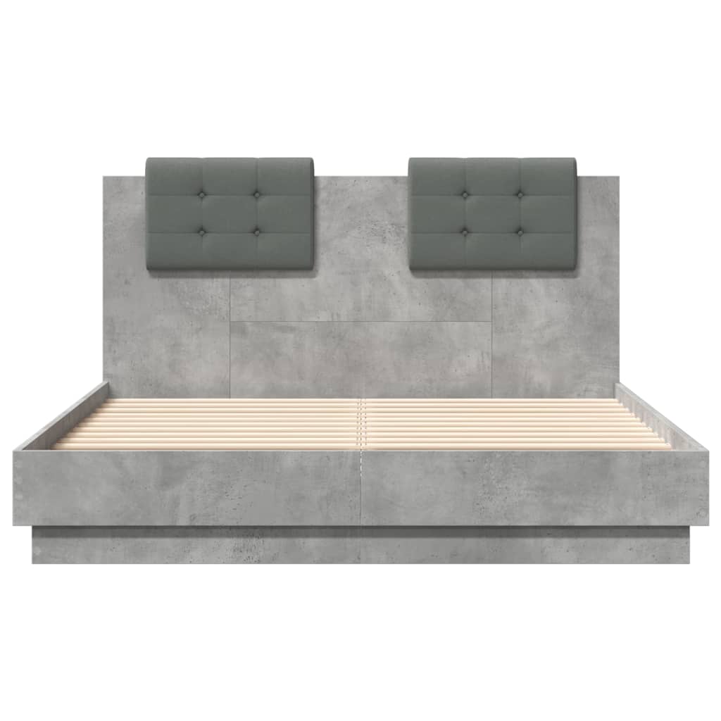 vidaXL Cama con cabecero madera de ingeniería gris hormigón 120x190 cm