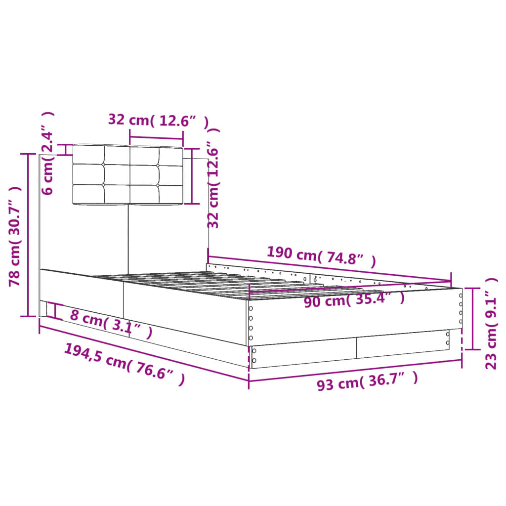 vidaXL Cama con cabecero madera de ingeniería blanca 90x190 cm