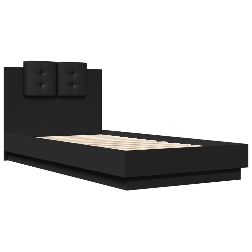 vidaXL Cama con cabecero madera de ingeniería negra 90x190 cm