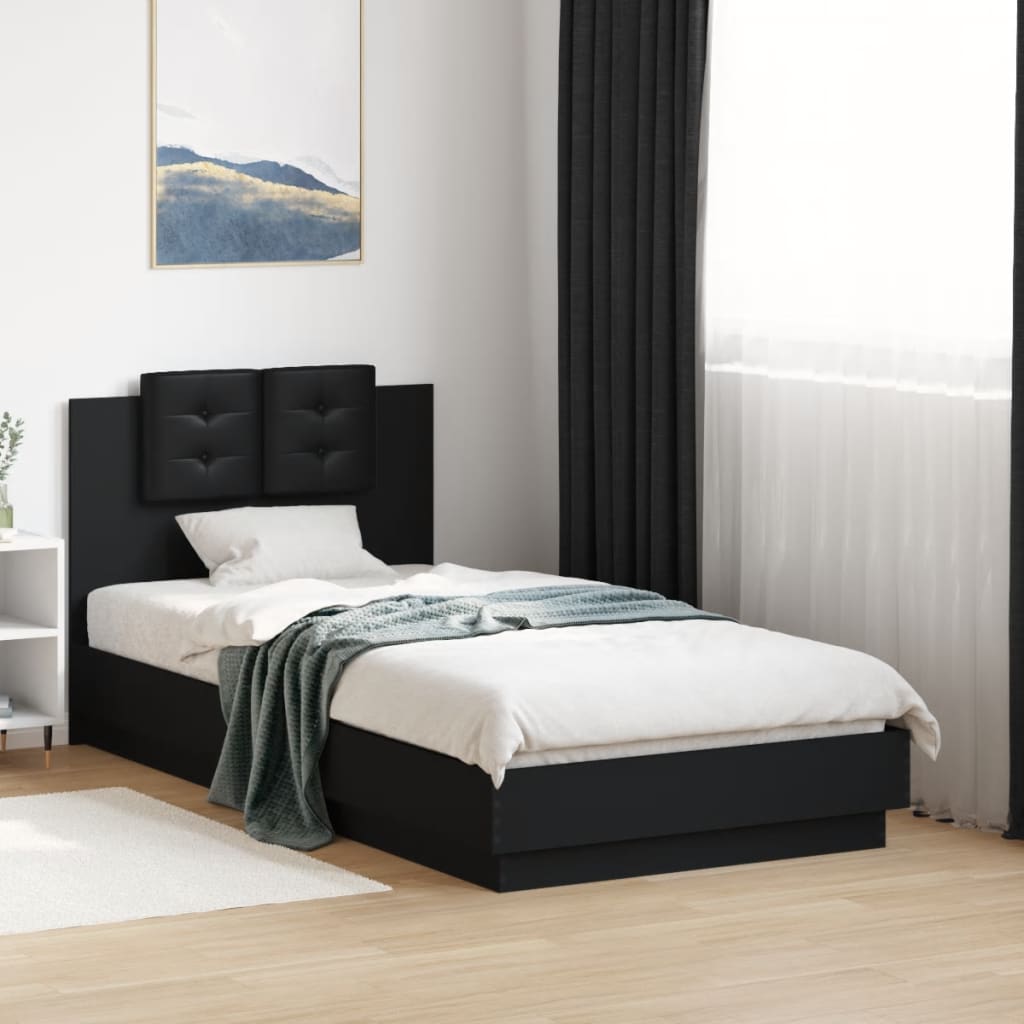 vidaXL Cama con cabecero madera de ingeniería negra 90x190 cm