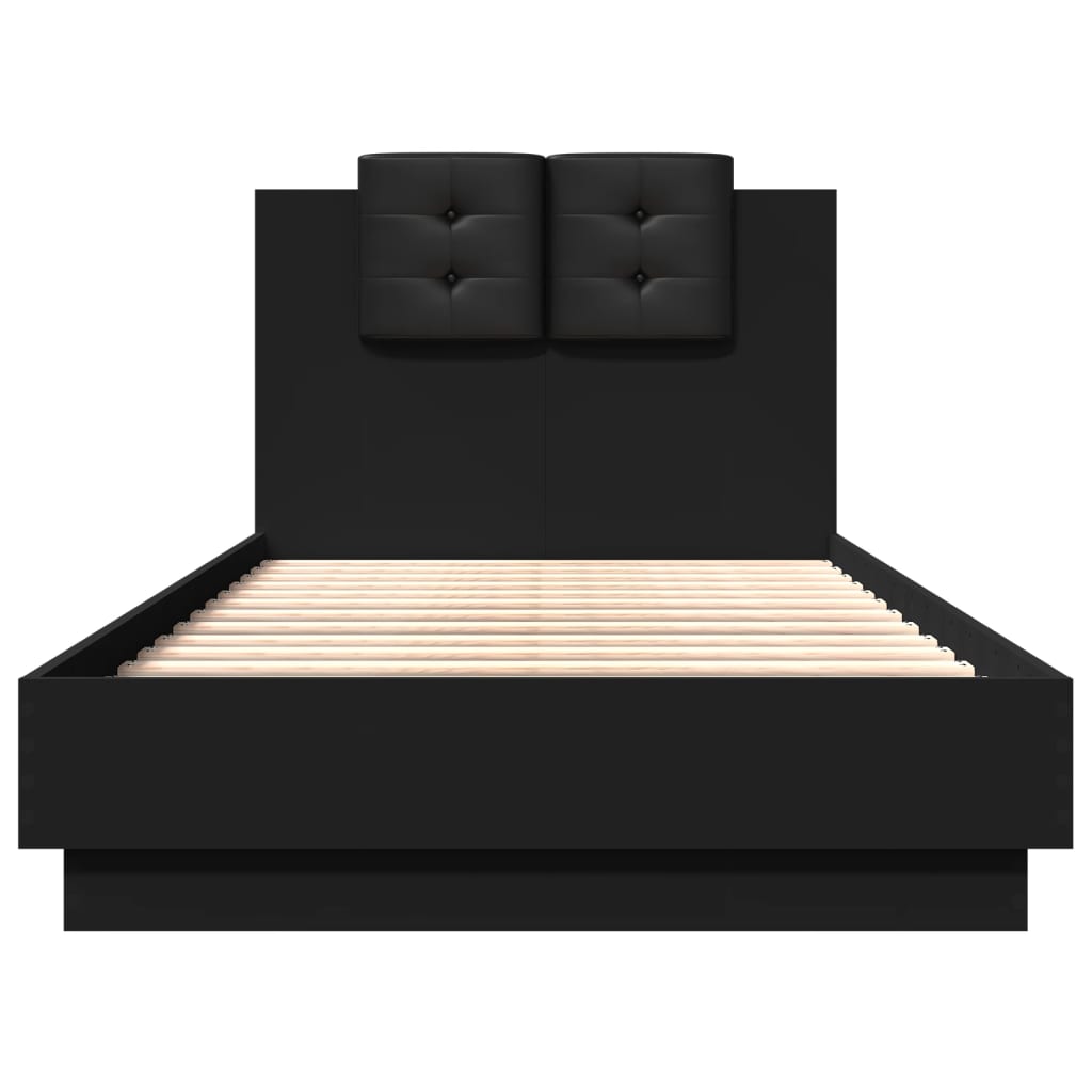 vidaXL Cama con cabecero madera de ingeniería negra 90x190 cm