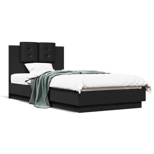 vidaXL Cama con cabecero madera de ingeniería negra 90x190 cm