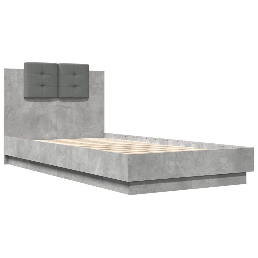 vidaXL Cama con cabecero madera de ingeniería gris hormigón 90x190 cm