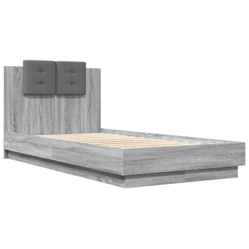 vidaXL Cama con cabecero madera de ingeniería gris Sonoma 90x190 cm