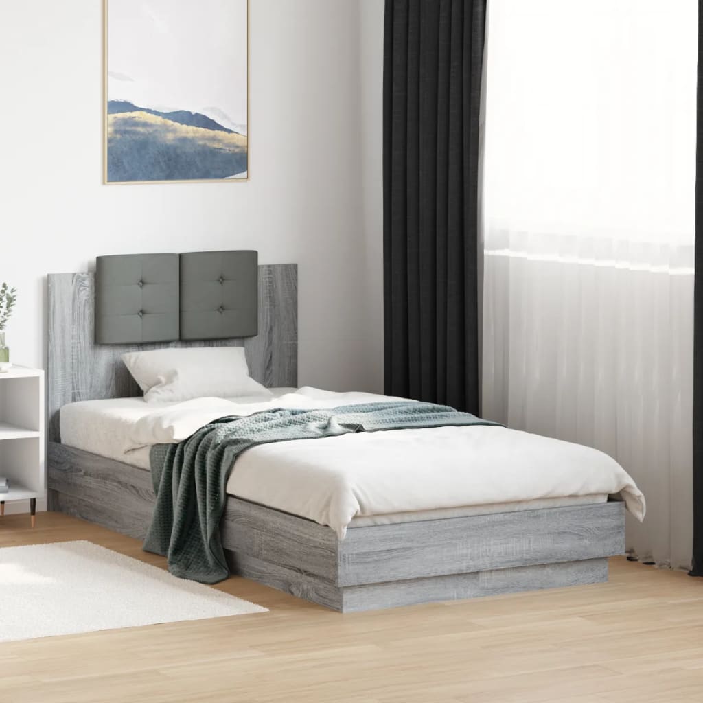 vidaXL Cama con cabecero madera de ingeniería gris Sonoma 90x190 cm