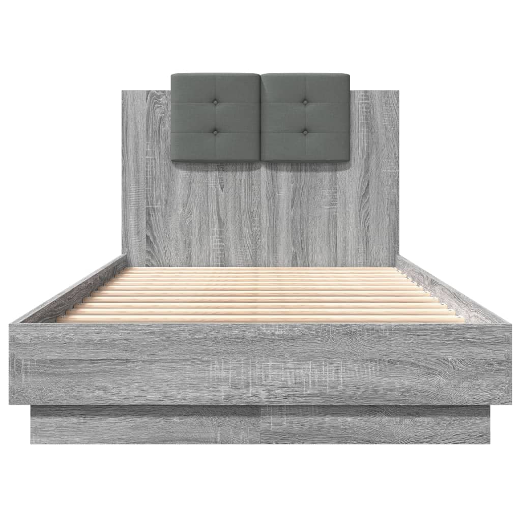 vidaXL Cama con cabecero madera de ingeniería gris Sonoma 90x190 cm