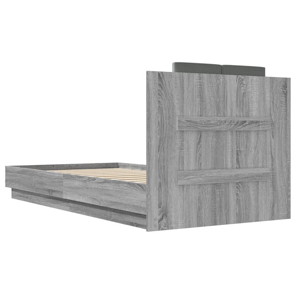 vidaXL Cama con cabecero madera de ingeniería gris Sonoma 90x190 cm