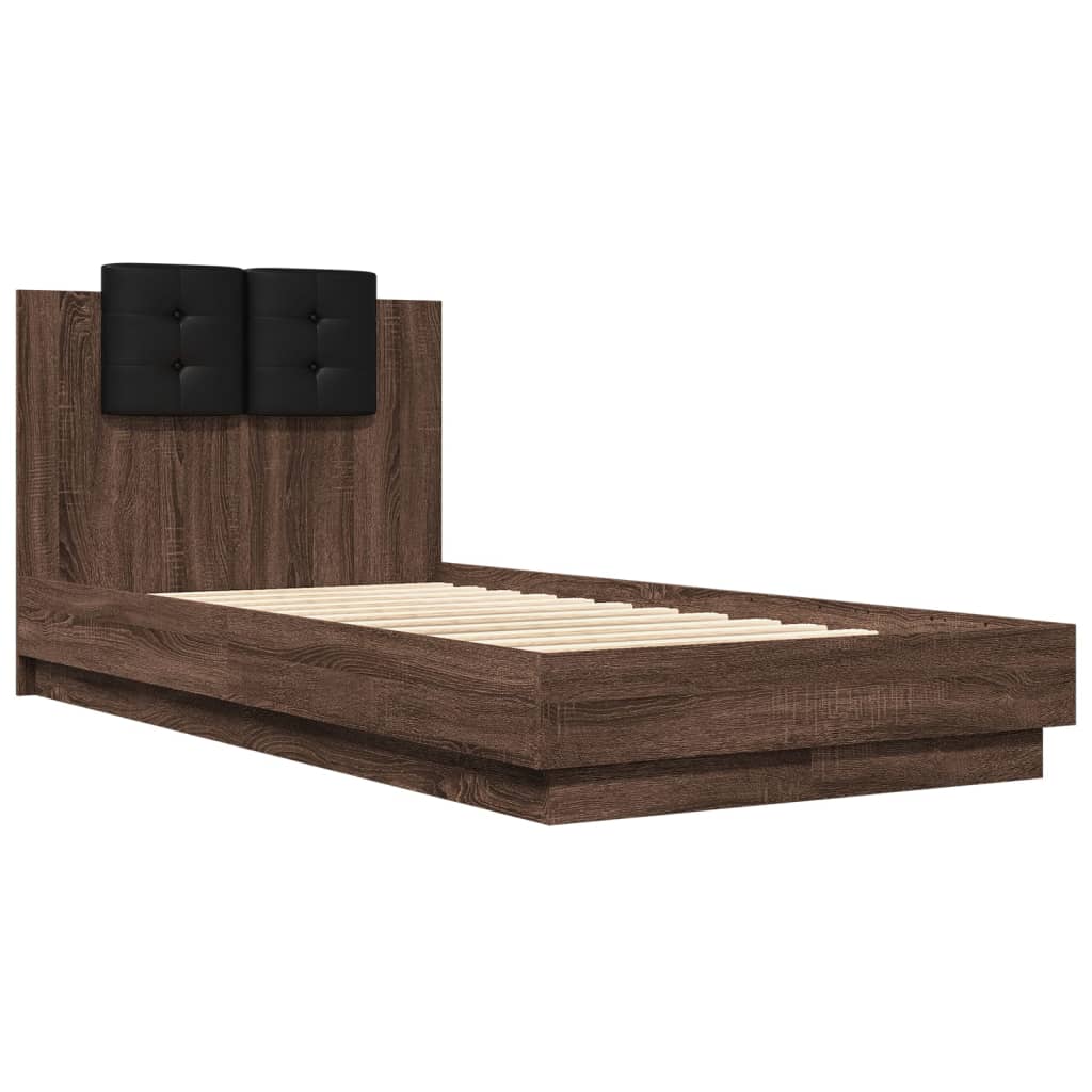 vidaXL Cama con cabecero madera de ingeniería marrón roble 90x190 cm