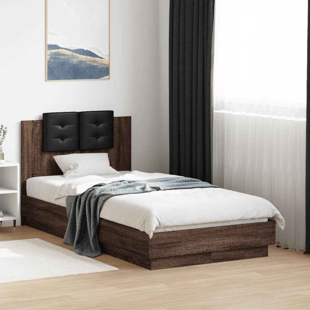 vidaXL Cama con cabecero madera de ingeniería marrón roble 90x190 cm