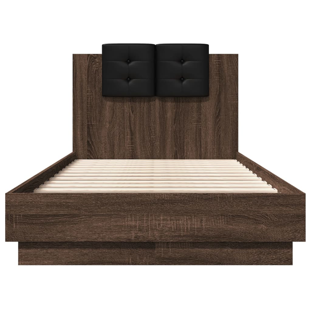 vidaXL Cama con cabecero madera de ingeniería marrón roble 90x190 cm