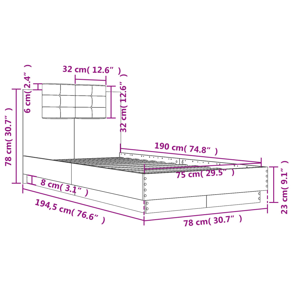 vidaXL Estructura cama con cabecero madera ingeniería blanca 75x190 cm