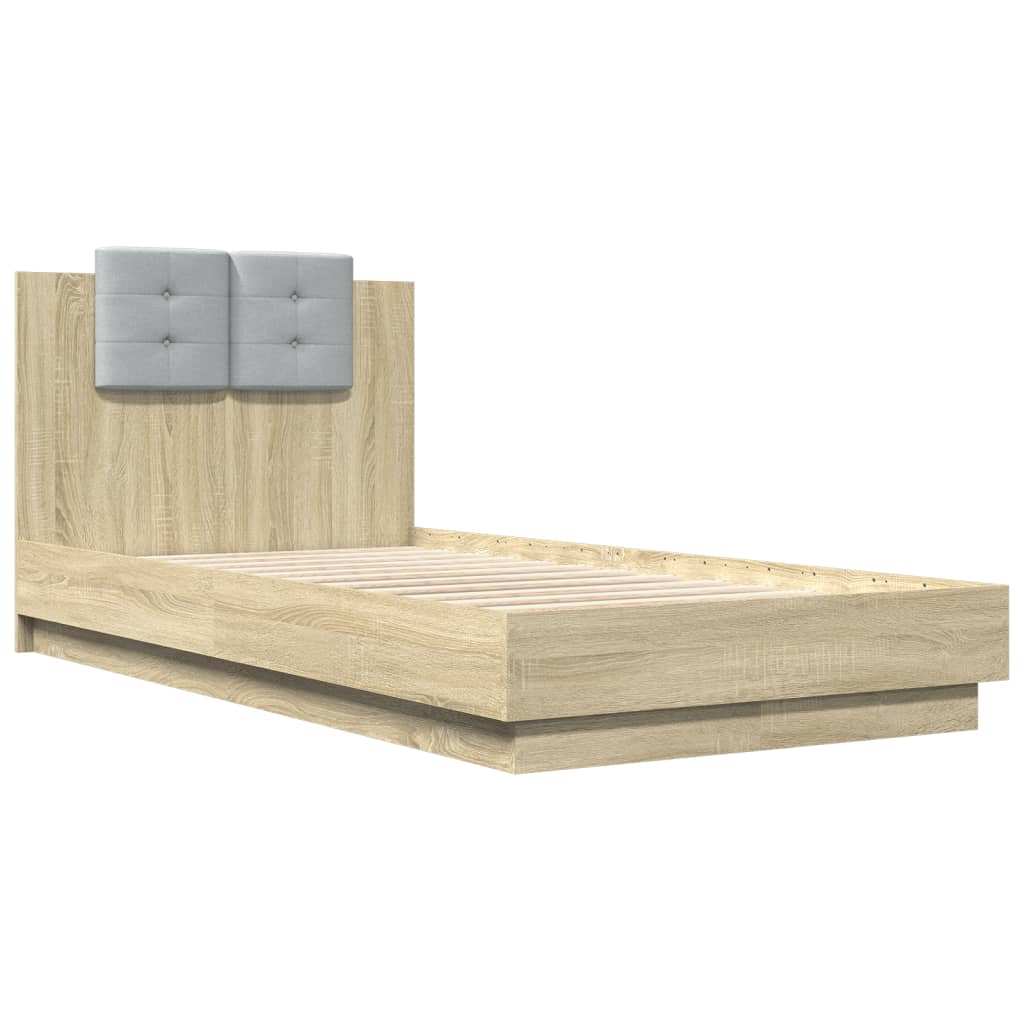 vidaXL Cama con cabecero madera de ingeniería roble Sonoma 75x190 cm