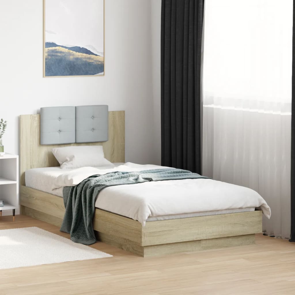 vidaXL Cama con cabecero madera de ingeniería roble Sonoma 75x190 cm