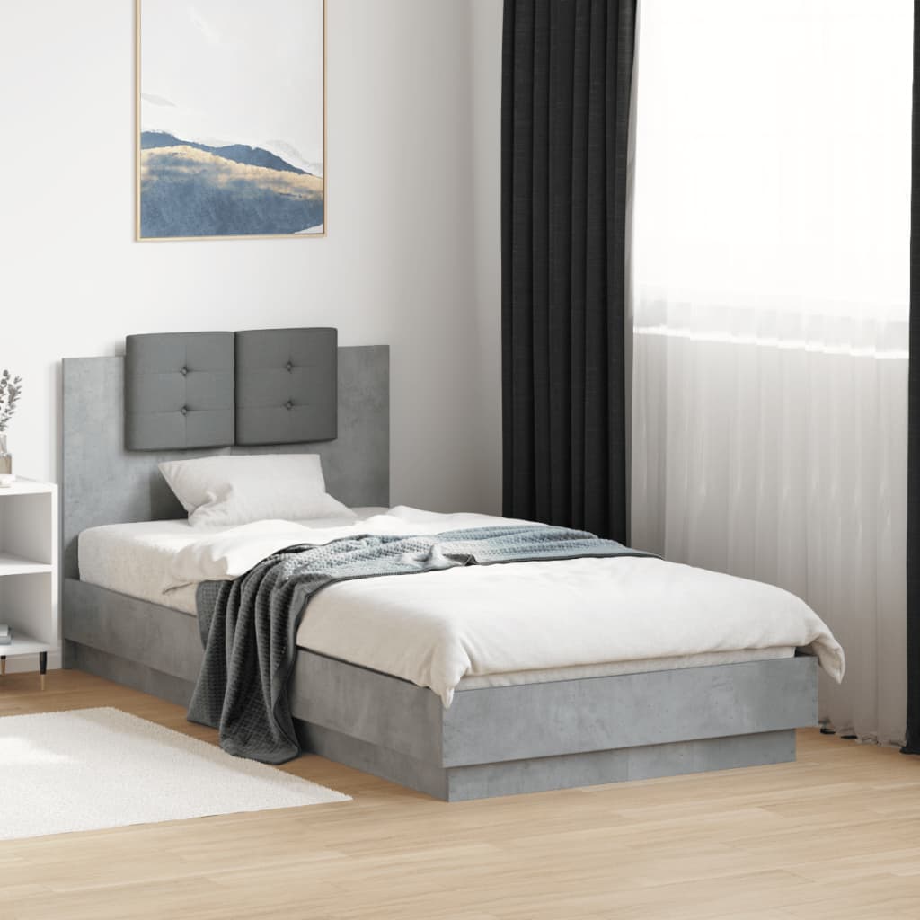 vidaXL Cama con cabecero madera de ingeniería gris hormigón 75x190 cm