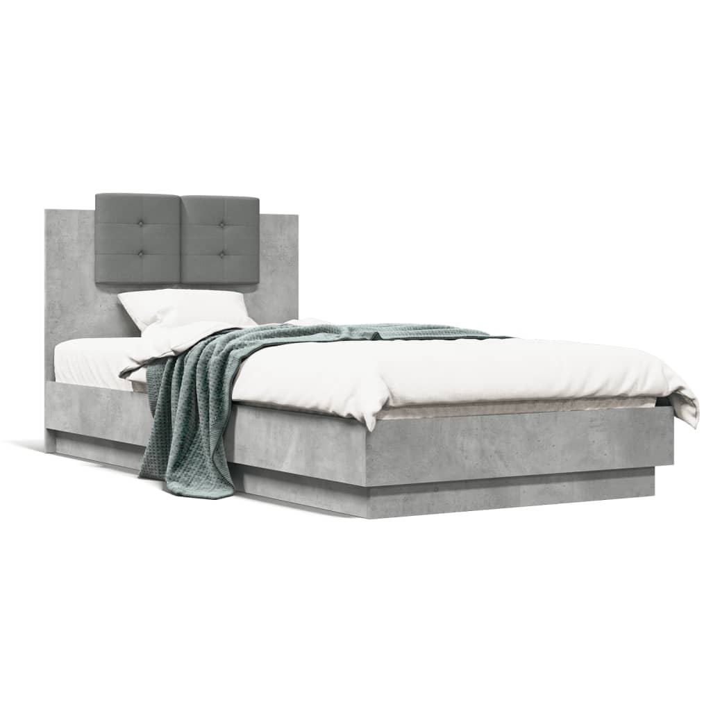 vidaXL Cama con cabecero madera de ingeniería gris hormigón 75x190 cm