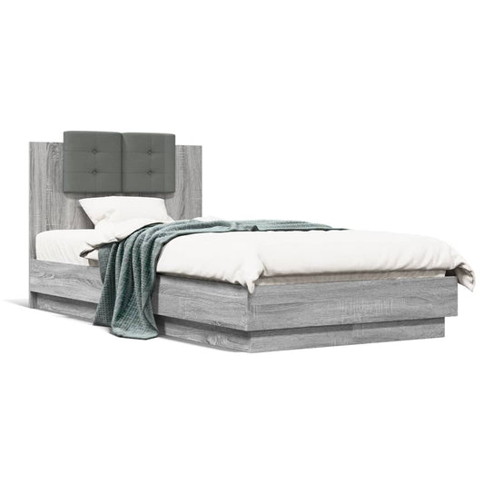 vidaXL Cama con cabecero madera de ingeniería gris Sonoma 75x190 cm