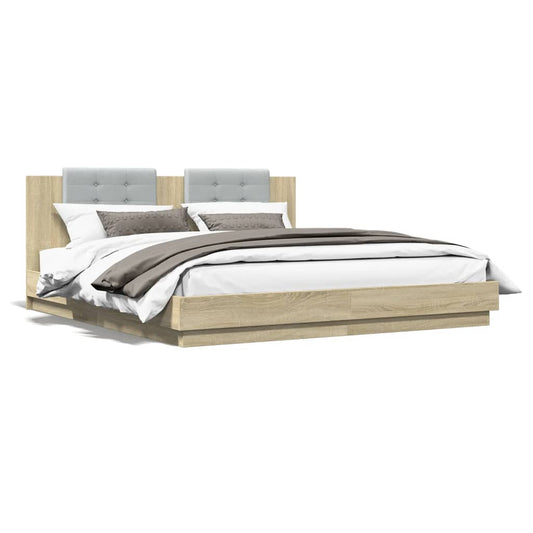 vidaXL Estructura de cama cabecero luces LED roble Sonoma 200x200 cm