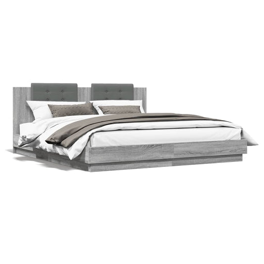 vidaXL Estructura de cama cabecero luces LED gris Sonoma 160x200 cm