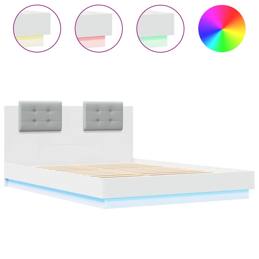 vidaXL Estructura de cama con cabecero y luces LED blanco 150x200 cm