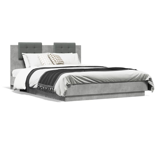 vidaXL Estructura de cama cabecero luces LED gris hormigón 150x200 cm